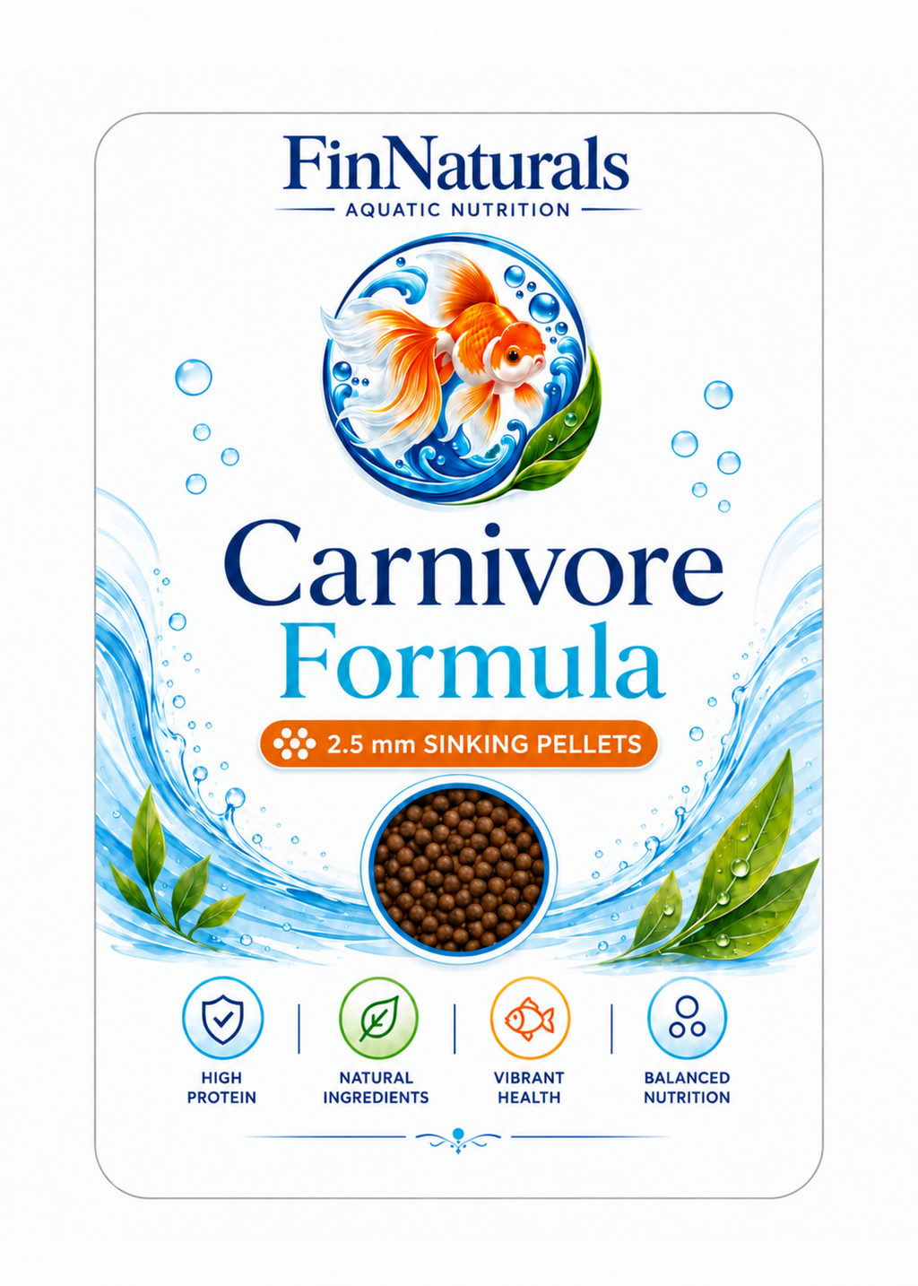 FinNaturals Carnivore Formula - 2.5 mm sinking pellets front label