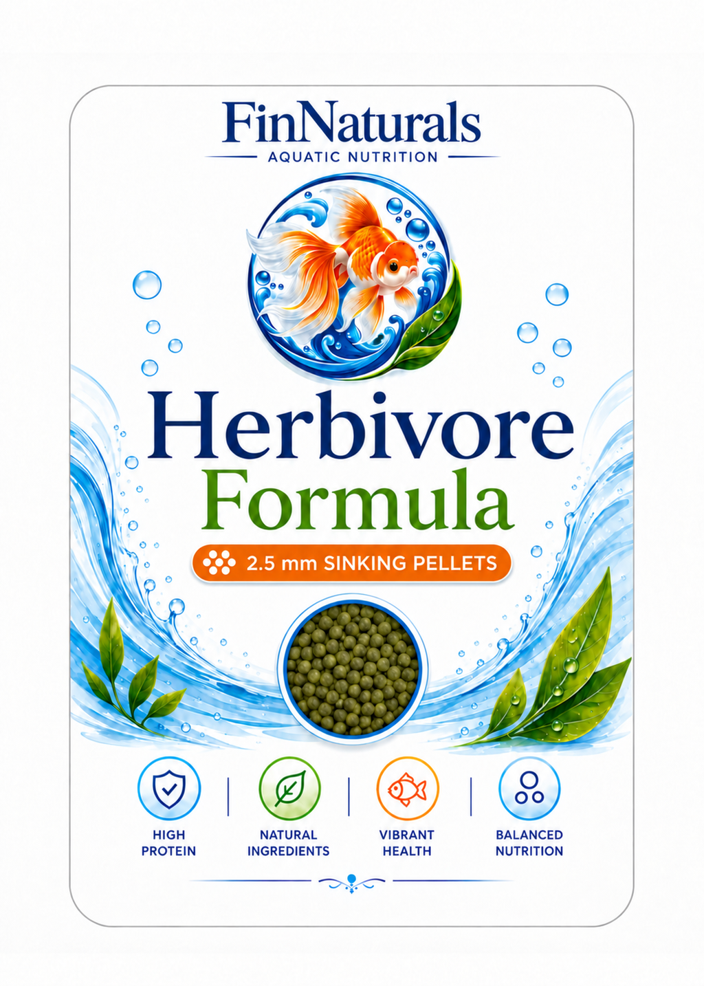 FinNaturals Herbivore Formula - 2.5 mm sinking pellets front label