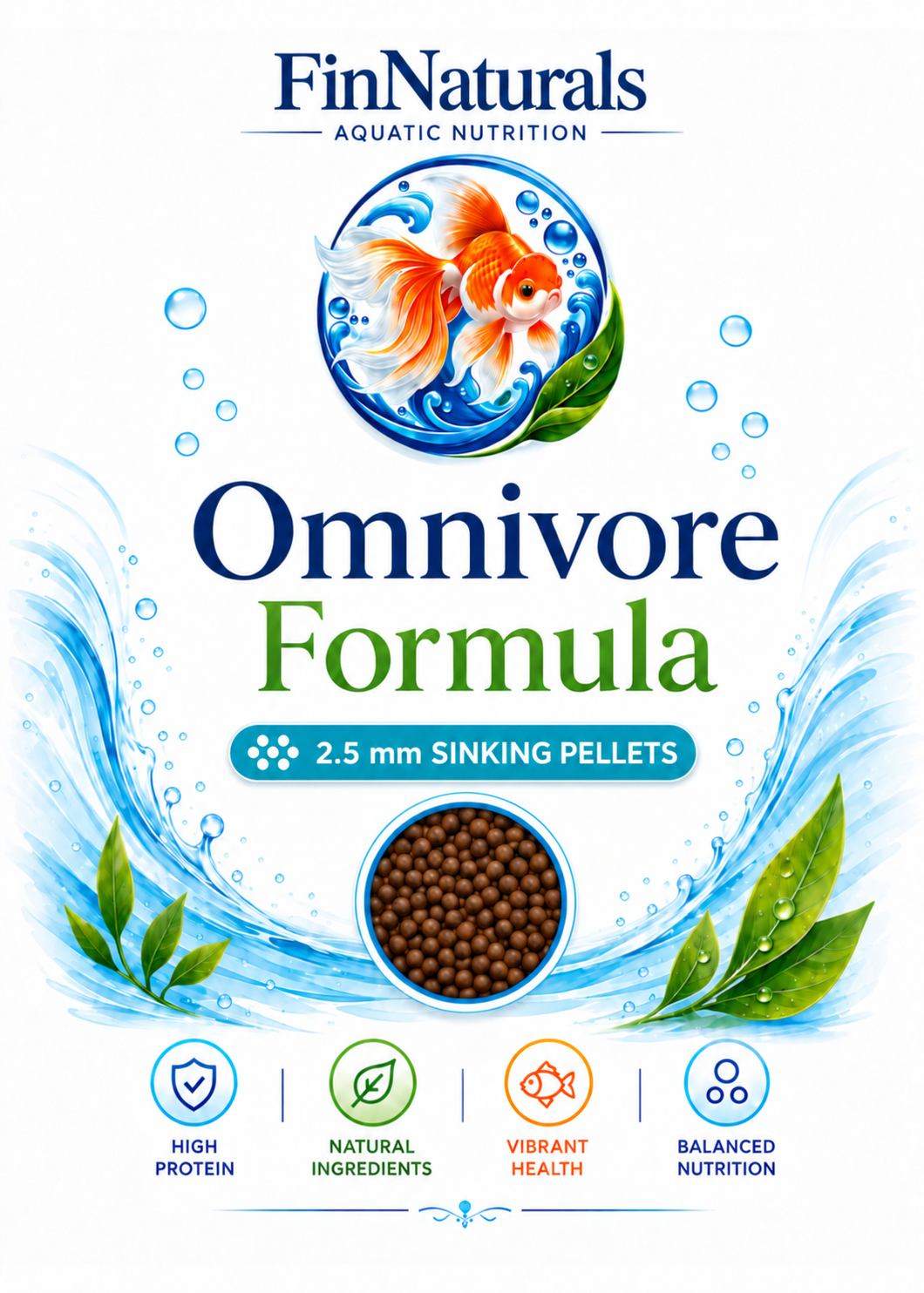 FinNaturals Omnivore Formula - 2.5 mm sinking pellets front label