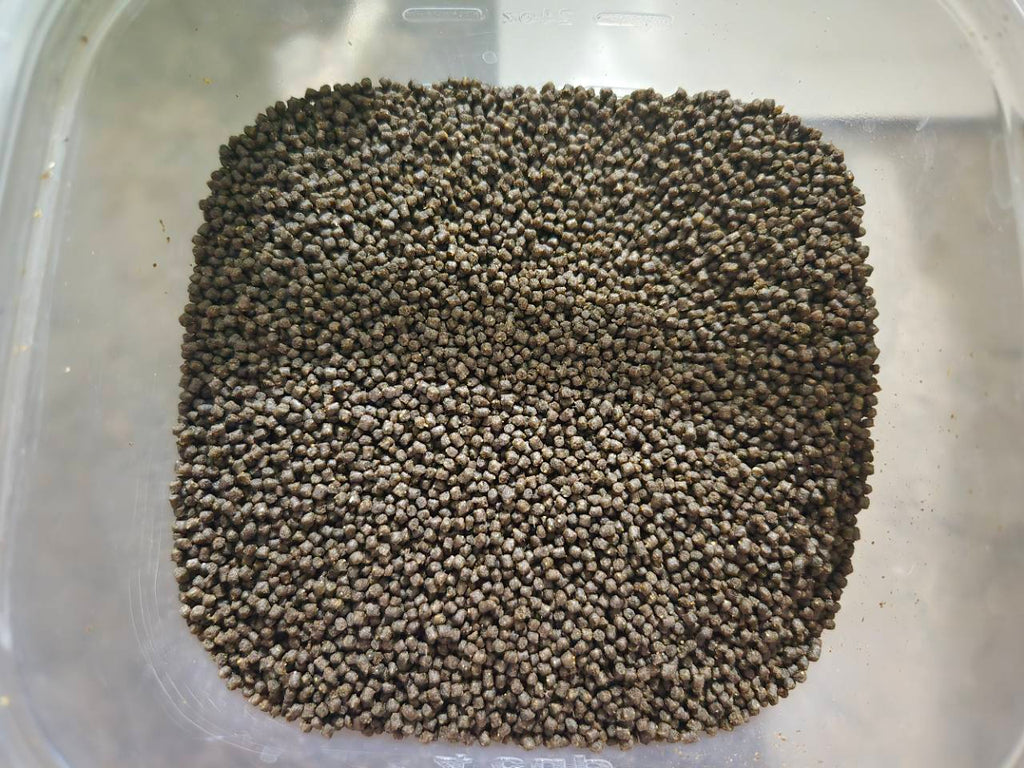 FinNaturals 1.2 mm pellets photographed from above in a clear container.