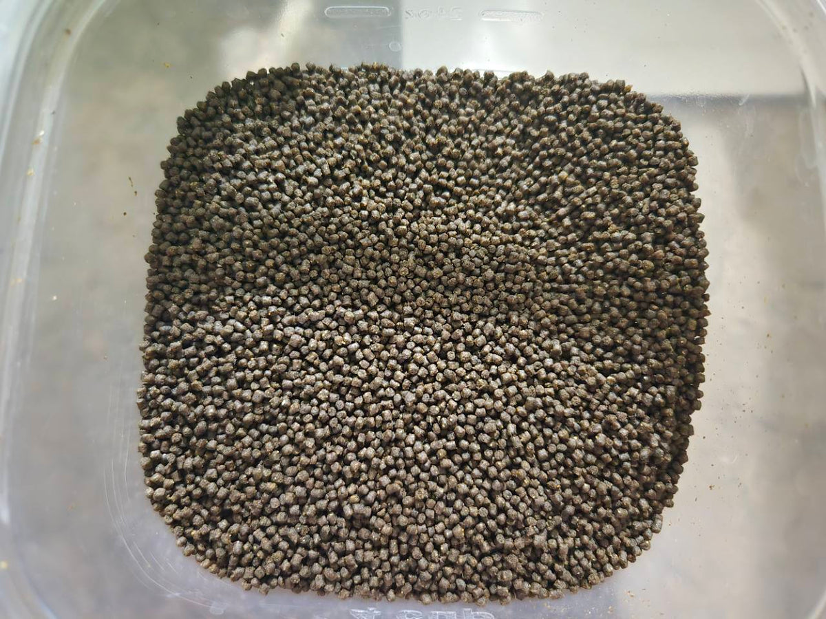 FinNaturals 1.2 mm pellets photographed from above in a clear container.