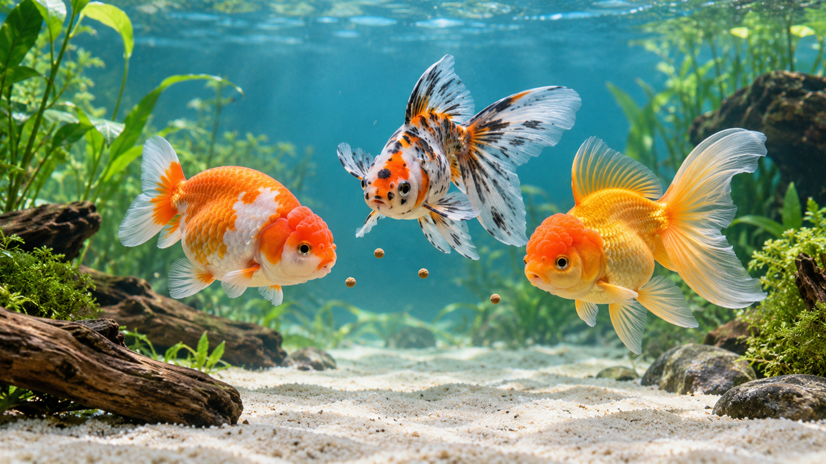 AI-generated goldfish feeding scene