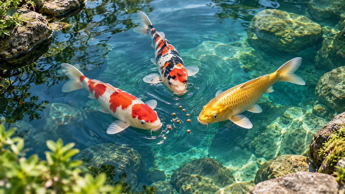 AI-generated koi feeding scene